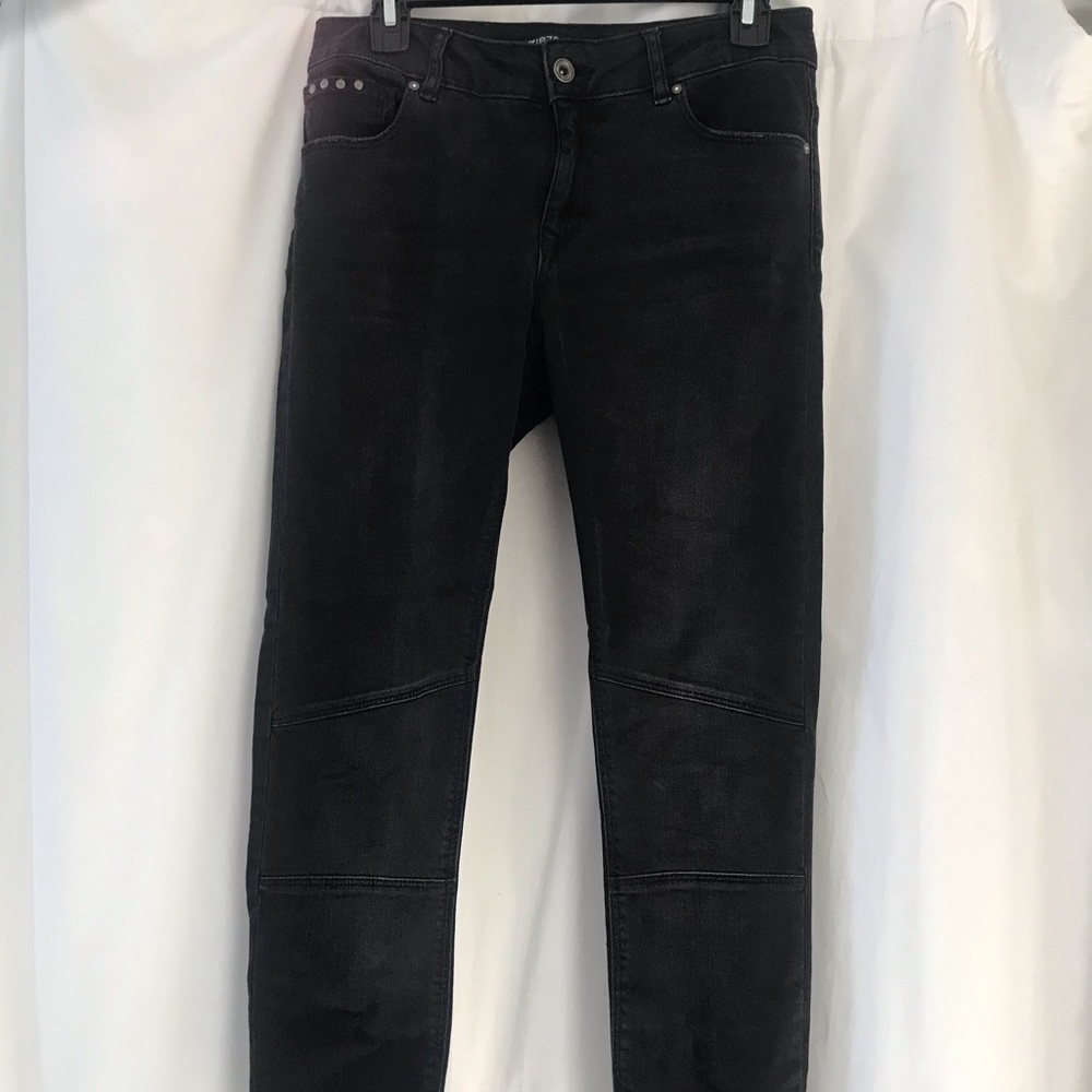 Zara Washed Black Skinny Moto Jeans Sz 6